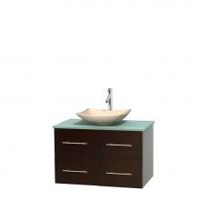 Wyndham Collection WCVW00936SESGGGS5MXX - 36 inch Single Bathroom Vanity in Espresso, Green Glass Countertop, Arista Ivory Marble Sink, and