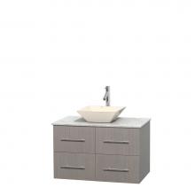 Wyndham Collection WCVW00936SGOCMD2BMXX - 36 inch Single Bathroom Vanity in Gray Oak, White Carrara Marble Countertop, Pyra Bone Porcelain S