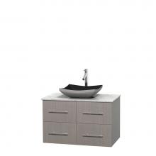 Wyndham Collection WCVW00936SGOCMGS1MXX - 36 inch Single Bathroom Vanity in Gray Oak, White Carrara Marble Countertop, Altair Black Granite