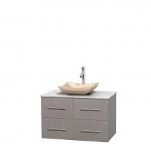 Wyndham Collection WCVW00936SGOCMGS2MXX - 36 inch Single Bathroom Vanity in Gray Oak, White Carrara Marble Countertop, Avalon Ivory Marble S