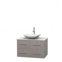 Wyndham Collection WCVW00936SGOCMGS6MXX - 36 inch Single Bathroom Vanity in Gray Oak, White Carrara Marble Countertop, Arista White Carrara