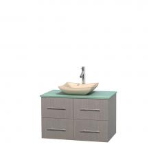 Wyndham Collection WCVW00936SGOGGGS2MXX - 36 inch Single Bathroom Vanity in Gray Oak, Green Glass Countertop, Avalon Ivory Marble Sink, and