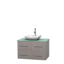 Wyndham Collection WCVW00936SGOGGGS3MXX - 36 inch Single Bathroom Vanity in Gray Oak, Green Glass Countertop, Avalon White Carrara Marble Si