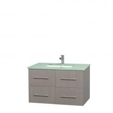 Wyndham Collection WCVW00936SGOGGUNSMXX - 36 inch Single Bathroom Vanity in Gray Oak, Green Glass Countertop, Undermount Square Sink, and No