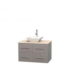 Wyndham Collection WCVW00936SGOIVD2WMXX - 36 inch Single Bathroom Vanity in Gray Oak, Ivory Marble Countertop, Pyra White Porcelain Sink, an