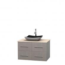 Wyndham Collection WCVW00936SGOIVGS1MXX - 36 inch Single Bathroom Vanity in Gray Oak, Ivory Marble Countertop, Altair Black Granite Sink, an