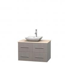 Wyndham Collection WCVW00936SGOIVGS3MXX - 36 inch Single Bathroom Vanity in Gray Oak, Ivory Marble Countertop, Avalon White Carrara Marble S