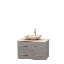 Wyndham Collection WCVW00936SGOIVGS5MXX - 36 inch Single Bathroom Vanity in Gray Oak, Ivory Marble Countertop, Arista Ivory Marble Sink, and