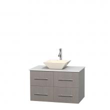 Wyndham Collection WCVW00936SGOWSD2BMXX - 36 inch Single Bathroom Vanity in Gray Oak, White Man-Made Stone Countertop, Pyra Bone Porcelain S