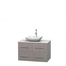 Wyndham Collection WCVW00936SGOWSGS3MXX - 36 inch Single Bathroom Vanity in Gray Oak, White Man-Made Stone Countertop, Avalon White Carrara