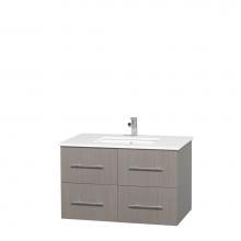 Wyndham Collection WCVW00936SGOWSUNSMXX - 36 inch Single Bathroom Vanity in Gray Oak, White Man-Made Stone Countertop, Undermount Square Sin