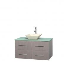 Wyndham Collection WCVW00942SGOGGD2BMXX - 42 inch Single Bathroom Vanity in Gray Oak, Green Glass Countertop, Pyra Bone Porcelain Sink, and