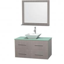 Wyndham Collection WCVW00942SGOGGD2WM36 - 42 inch Single Bathroom Vanity in Gray Oak, Green Glass Countertop, Pyra White Porcelain Sink, and