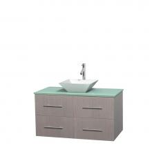 Wyndham Collection WCVW00942SGOGGD2WMXX - 42 inch Single Bathroom Vanity in Gray Oak, Green Glass Countertop, Pyra White Porcelain Sink, and