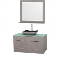 Wyndham Collection WCVW00942SGOGGGS1M36 - 42 inch Single Bathroom Vanity in Gray Oak, Green Glass Countertop, Altair Black Granite Sink, and