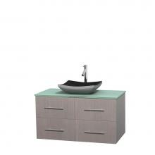 Wyndham Collection WCVW00942SGOGGGS1MXX - 42 inch Single Bathroom Vanity in Gray Oak, Green Glass Countertop, Altair Black Granite Sink, and