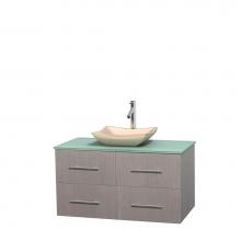 Wyndham Collection WCVW00942SGOGGGS2MXX - 42 inch Single Bathroom Vanity in Gray Oak, Green Glass Countertop, Avalon Ivory Marble Sink, and