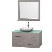 Wyndham Collection WCVW00942SGOGGGS3M36 - 42 inch Single Bathroom Vanity in Gray Oak, Green Glass Countertop, Avalon White Carrara Marble Si