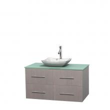 Wyndham Collection WCVW00942SGOGGGS3MXX - 42 inch Single Bathroom Vanity in Gray Oak, Green Glass Countertop, Avalon White Carrara Marble Si