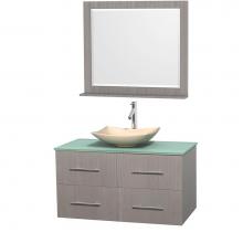 Wyndham Collection WCVW00942SGOGGGS5M36 - 42 inch Single Bathroom Vanity in Gray Oak, Green Glass Countertop, Arista Ivory Marble Sink, and