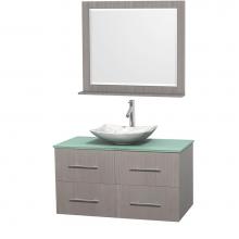 Wyndham Collection WCVW00942SGOGGGS6M36 - 42 inch Single Bathroom Vanity in Gray Oak, Green Glass Countertop, Arista White Carrara Marble Si