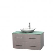 Wyndham Collection WCVW00942SGOGGGS6MXX - 42 inch Single Bathroom Vanity in Gray Oak, Green Glass Countertop, Arista White Carrara Marble Si