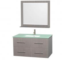 Wyndham Collection WCVW00942SGOGGUNSM36 - 42 inch Single Bathroom Vanity in Gray Oak, Green Glass Countertop, Undermount Square Sink, and 36