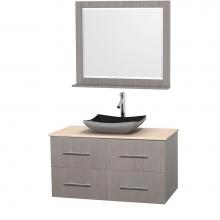 Wyndham Collection WCVW00942SGOIVGS1M36 - 42 inch Single Bathroom Vanity in Gray Oak, Ivory Marble Countertop, Altair Black Granite Sink, an