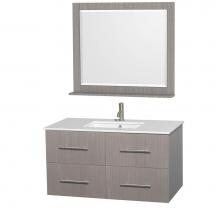 Wyndham Collection WCVW00942SGOWSUNSM36 - 42 inch Single Bathroom Vanity in Gray Oak, White Man-Made Stone Countertop, Undermount Square Sin