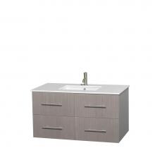 Wyndham Collection WCVW00942SGOWSUNSMXX - 42 inch Single Bathroom Vanity in Gray Oak, White Man-Made Stone Countertop, Undermount Square Sin