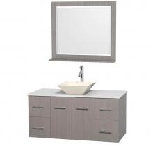 Wyndham Collection WCVW00948SGOWSD2BM36 - 48 inch Single Bathroom Vanity in Gray Oak, White Man-Made Stone Countertop, Pyra Bone Porcelain S