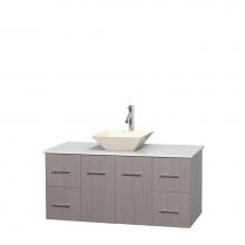 Wyndham Collection WCVW00948SGOWSD2BMXX - 48 inch Single Bathroom Vanity in Gray Oak, White Man-Made Stone Countertop, Pyra Bone Porcelain S