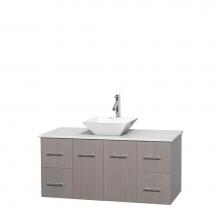 Wyndham Collection WCVW00948SGOWSD2WMXX - 48 inch Single Bathroom Vanity in Gray Oak, White Man-Made Stone Countertop, Pyra White Porcelain