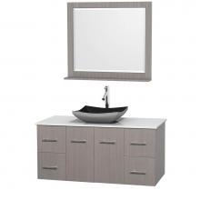 Wyndham Collection WCVW00948SGOWSGS1M36 - 48 inch Single Bathroom Vanity in Gray Oak, White Man-Made Stone Countertop, Altair Black Granite