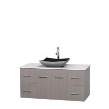 Wyndham Collection WCVW00948SGOWSGS1MXX - 48 inch Single Bathroom Vanity in Gray Oak, White Man-Made Stone Countertop, Altair Black Granite