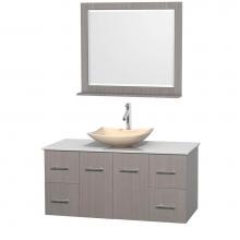 Wyndham Collection WCVW00948SGOWSGS5M36 - 48 inch Single Bathroom Vanity in Gray Oak, White Man-Made Stone Countertop, Arista Ivory Marble S