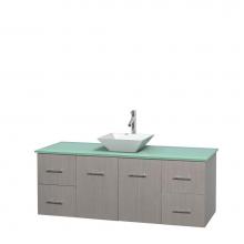 Wyndham Collection WCVW00960SGOGGD2WMXX - 60 inch Single Bathroom Vanity in Gray Oak, Green Glass Countertop, Pyra White Porcelain Sink, and