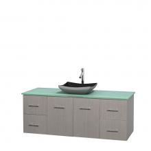 Wyndham Collection WCVW00960SGOGGGS1MXX - 60 inch Single Bathroom Vanity in Gray Oak, Green Glass Countertop, Altair Black Granite Sink, and