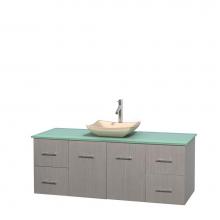 Wyndham Collection WCVW00960SGOGGGS2MXX - 60 inch Single Bathroom Vanity in Gray Oak, Green Glass Countertop, Avalon Ivory Marble Sink, and