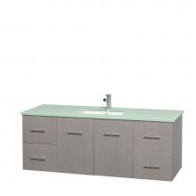 Wyndham Collection WCVW00960SGOGGUNSMXX - 60 inch Single Bathroom Vanity in Gray Oak, Green Glass Countertop, Undermount Square Sink, and No