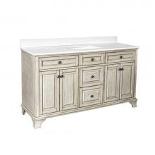 CRAFT + MAIN CNAWVT6122D-SWR - Corsicana 61'' Antique White Vanity with Silver Crystal White ES Top