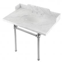 Kingston Brass LMS36MB1 - Kingston Brass LMS36MB1 Pemberton 36'' Carrara Marble Console Sink with Brass Legs, Marb