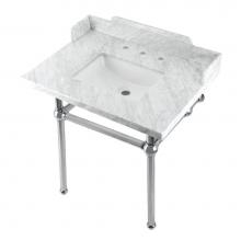 Kingston Brass LMS3030MBSQ1 - Kingston Brass LMS3030MBSQ1 Pemberton 30'' Carrara Marble Console Sink with Brass Legs,