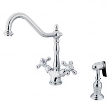 Kingston Brass KS1231AXBS - Heritage Deck Mount Kitchen Faucet With Brass Sprayer, Polished Chrome