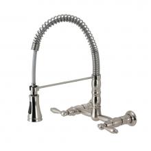 Kingston Brass GS1248AL - Gourmetier Heritage Two-Handle Wall-Mount Pull-Down Sprayer Kitchen Faucet, Brushed Nickel