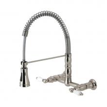 Kingston Brass GS1248PL - Gourmetier Heritage Two-Handle Wall-Mount Pull-Down Sprayer Kitchen Faucet, Brushed Nickel