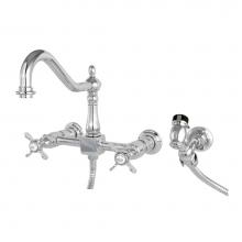 Kingston Brass KS1241BEXBS - Essex Wall Mount Bridge Kitchen Faucet with Brass Spray, Polished Chrome