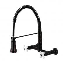 Kingston Brass GS1245PX - Gourmetier Heritage Two-Handle Wall-Mount Pull-Down Sprayer Kitchen Faucet, Oil Rubbed Bronze