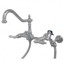 Kingston Brass KS1241ALBS - Heritage Wall Mount Bridge Kitchen Faucet with Brass Spray, Polished Chrome