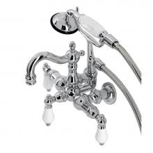 Kingston Brass CA1012T1 - Heritage 3-3/8'' Tub Wall Mount Clawfoot Tub Faucet with Hand Shower, Polished Chrome